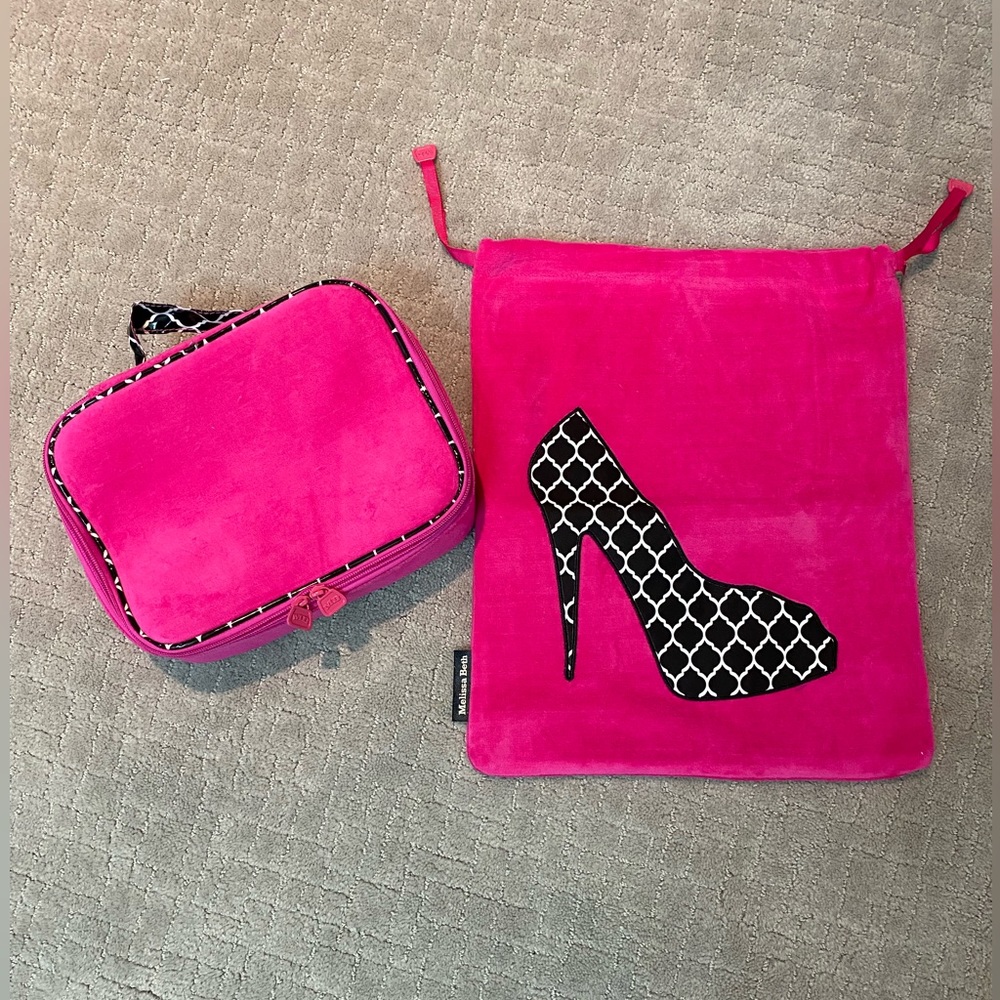 NEW Hot Pink, Black & White Velour Travel Laundry / Shoe & Cosmetics Makeup Bags